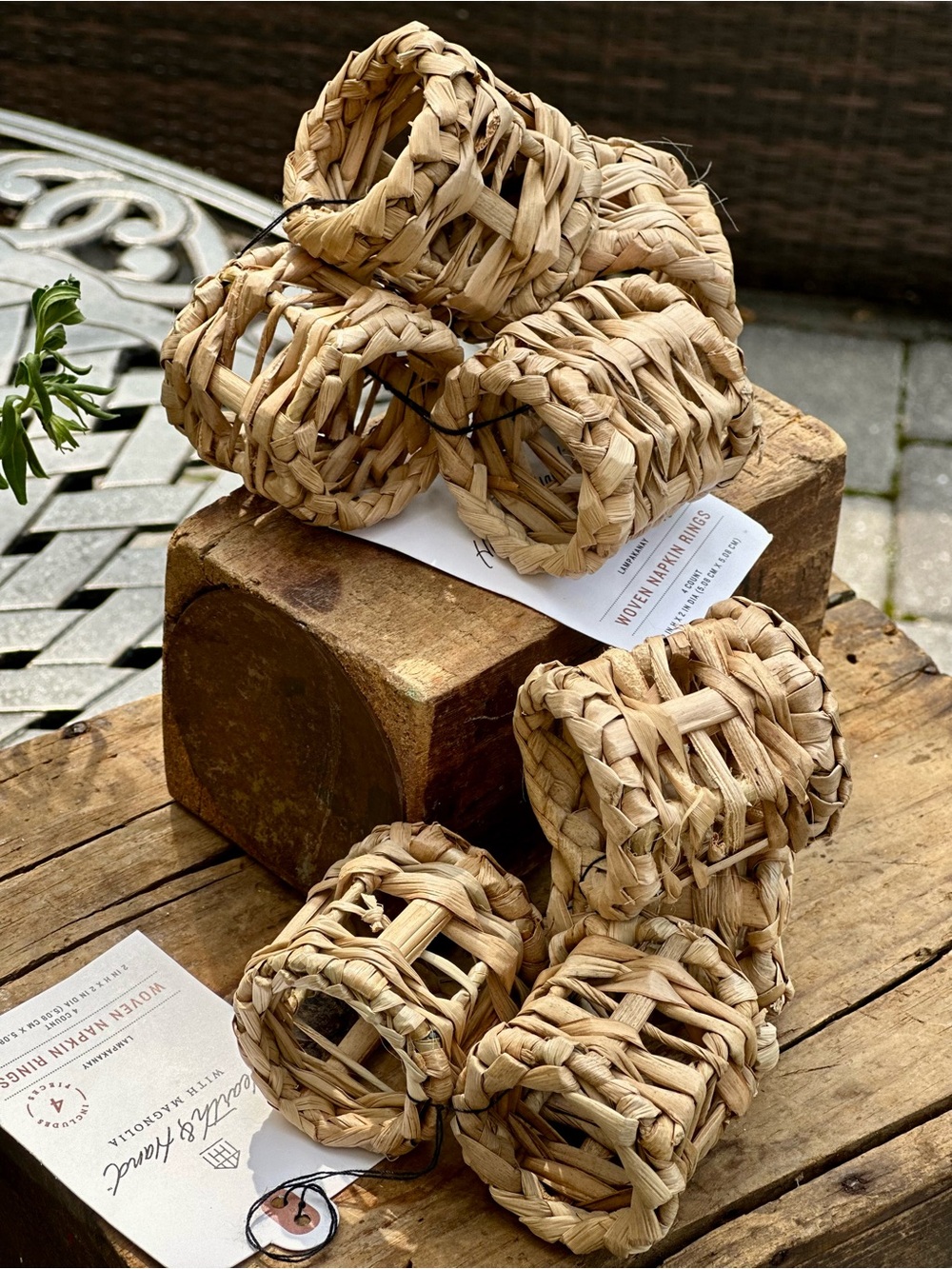 Hearth & Hand Magnolia Woven Rattan Napkin Rings Set of 8 NWT